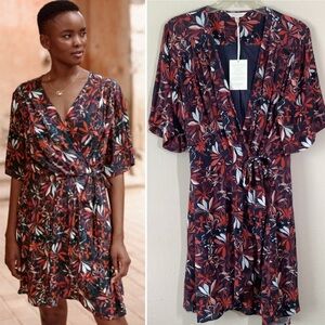 GARNET HILL Crêpe Wrap Dress 18 NEW Kimono Sleeve Floral Travel Preppy Work Boho